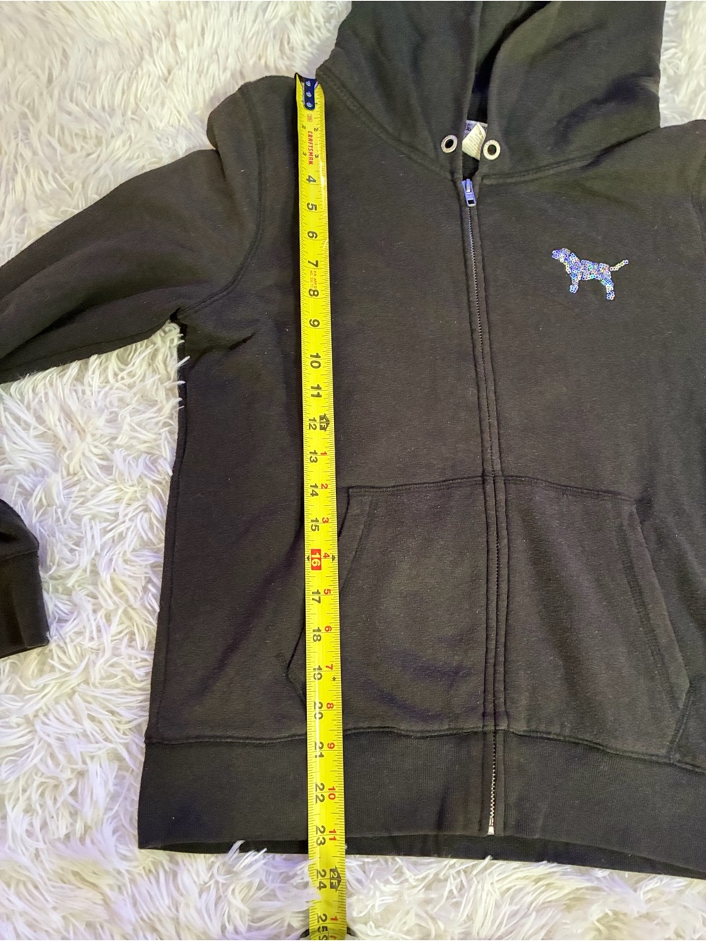 Victorias Secret PINK Y2K 2010s Sequin Bling Lounge Zip Up Hoodie Logo Black S - Picture 9 of 9